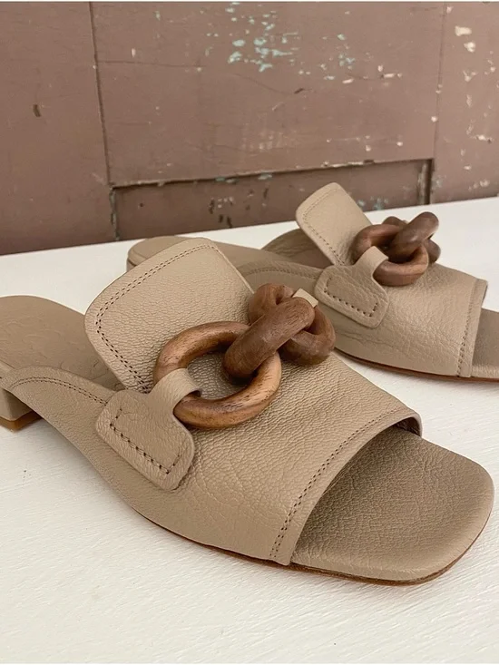 Pedro Garcia Enna Taupe Leather Slide Mules with Wooden Chain size 37.5 - Picture 1 of 11
